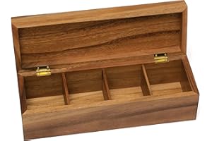 Lipper International Acacia Wood Tea Box with 4 Sections, 12-1/2" x 4-1/8" x 3-7/8"