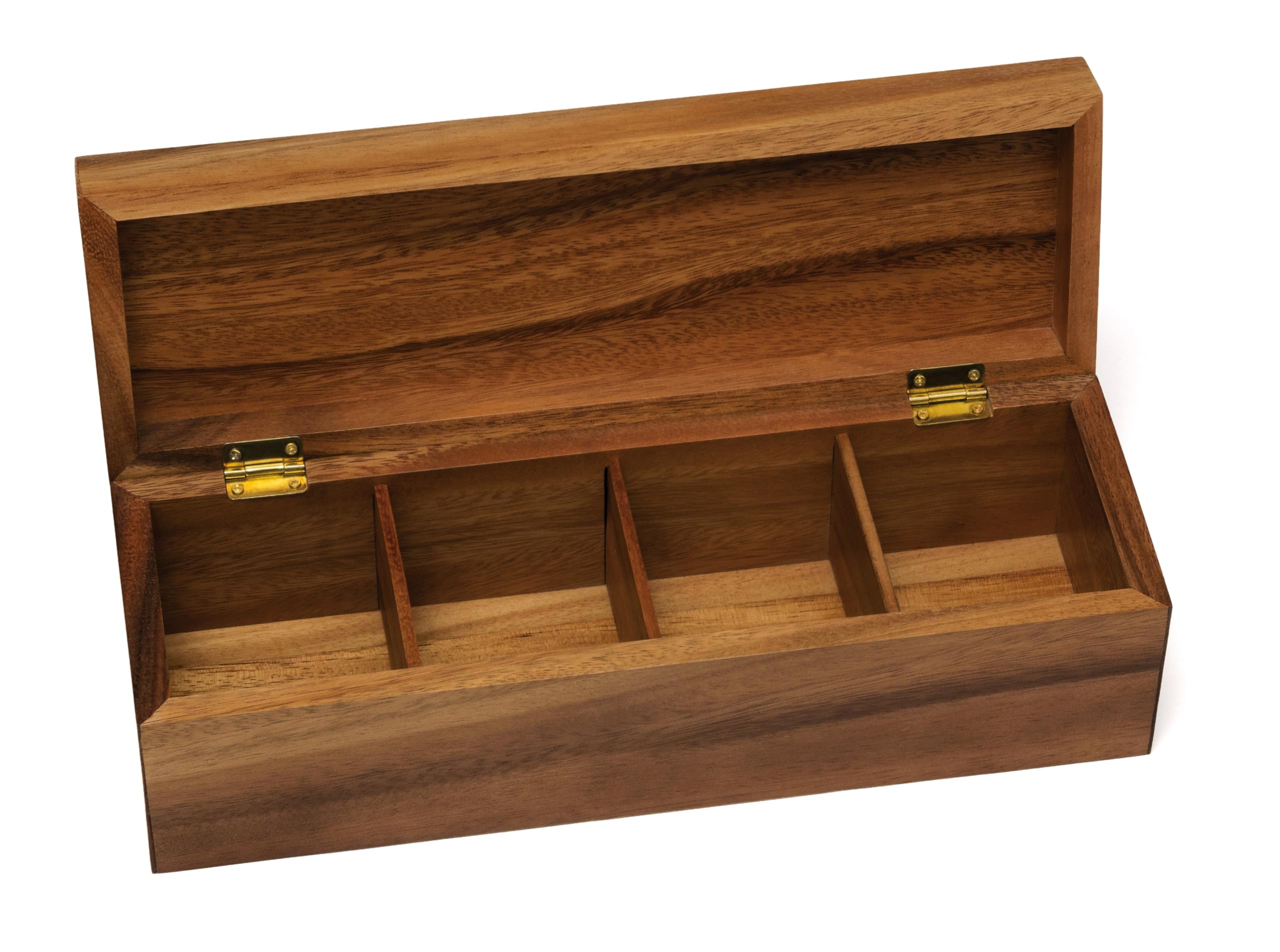 Lipper International Acacia 3-7 1128 Wood Tea Box with 4 Sections, 12-1/2" x 4-1/8" x 3-7/8", Hardwood