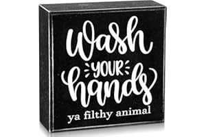 HSSPIRITZ Wash Your Hands Ya Filthy Animal 7*7*1.6 Inch Funny Home Bathroom Art Sign, Rustic Farmhouse Black Wood Box Plaque Bathroom Shelf Wall Decor for Home, Restroom, Toilet, Housewarming Gifts