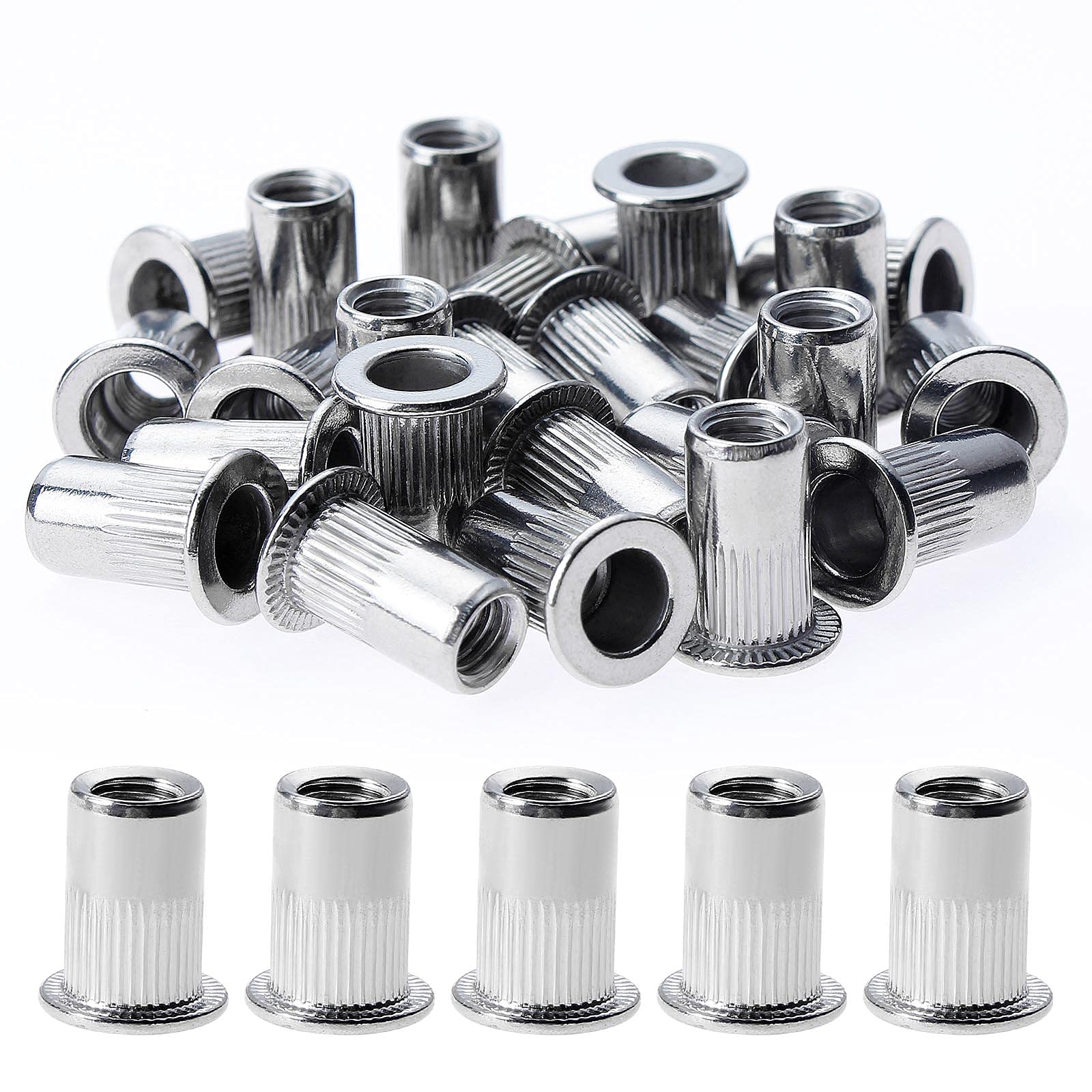 Gueenky 150PCS Rivet Nuts, M5 Nutsert Stainless Steel, Flat Head M5 Threaded Rivets Nutsert for Wood Furniture — image 1