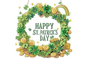 Diamond Art Hanging Kits for Adults, Happy St. Patrick's Day, Diamond Painting Hanging Pendant Ornament, Lucky Gold Coin, DIY