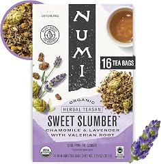 Numi Organic Sweet Slumber Tea, 16 Herbal Tea Bags, Caffeine Free | Herbal Blend with Chamomile, Valerian Root & Lavender