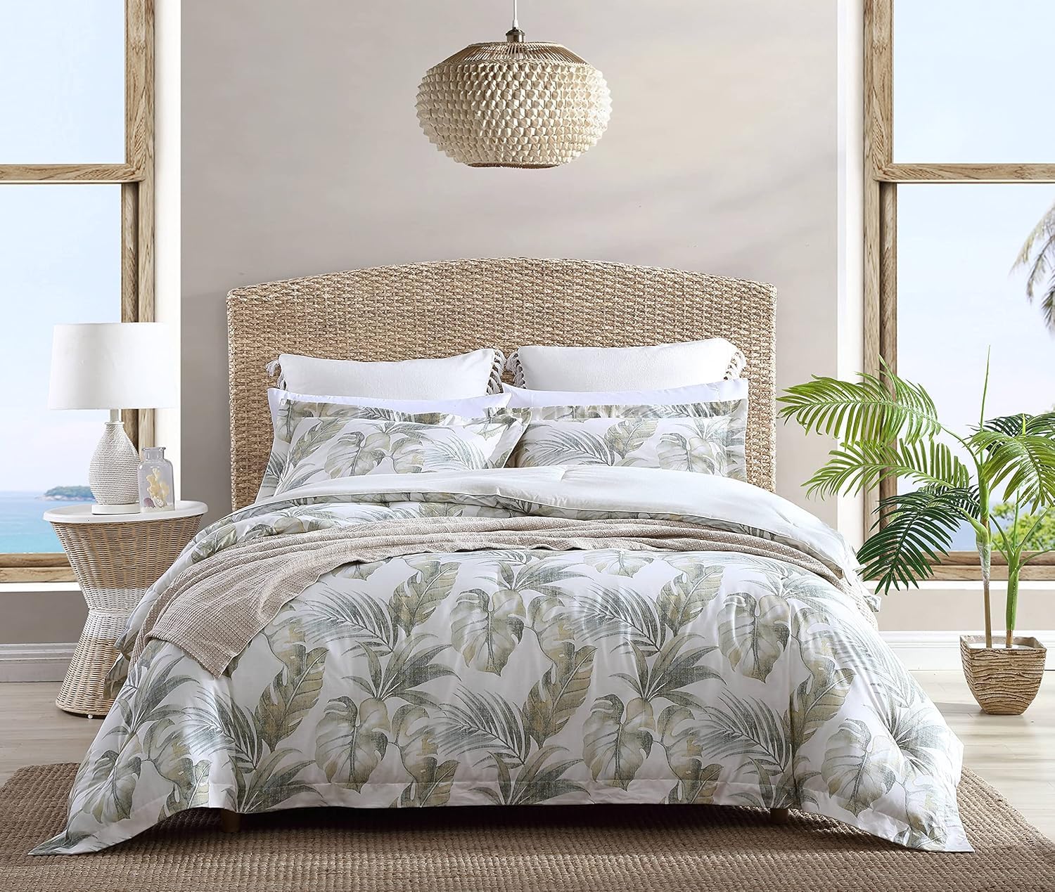 Photo 1 of Tommy Bahama - King Comforter Set, 100% Reversible Cotton Bedding with a Naturally Soft Feel, Medium Weight for Year Round Comfort, 3 Piece Bed Set with Matching Pillowcases (Waimea Bay Green)