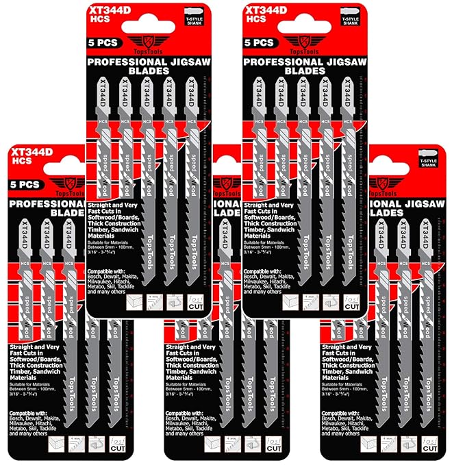 25 x TopsTools T344D 132mm lang Stichsägeblätter für Bosch, Dewalt, Makita, Milwaukee und viele mehr