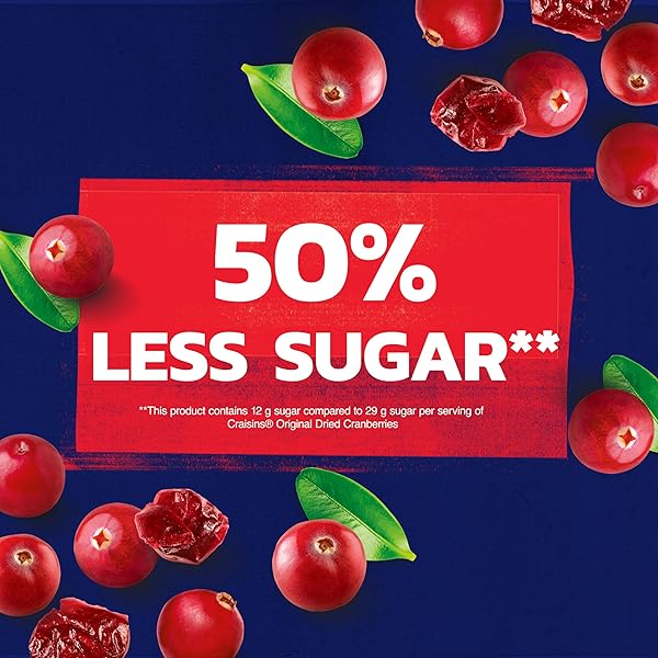 OCEAN SPRAY® CRAISINS®, 50% LESS SUGAR DRIED CRANBERRIES, DRIED FRUIT, 0.8 OZ POUCHES