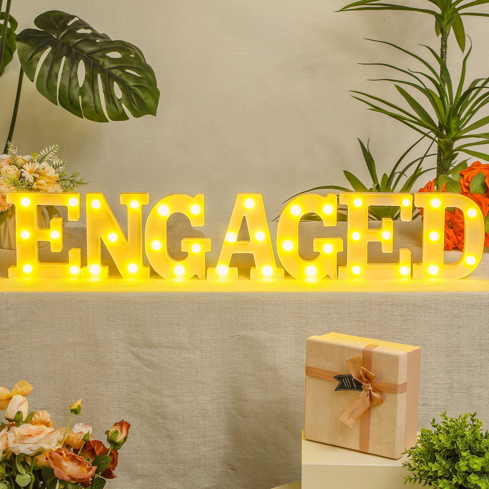 Photo 1 of **LETTER G NON-FUNCIONAL** 7Pcs Engaged Light Up Letters Engaged LED Neon Lights Signs Wedding Bridal Shower Marquee Letter Light Battery Powered LED Letter Sign for Wedding Proposal Engagement Married Party Table Decoration