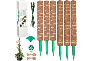 AVELOTUUG Moss Pole for Plants Monstera 111 Inch, 3 Pcs 20.5 Inch and 3 Pcs 16.5 Inch Moss Poles for Climbing Plants, Coco Coir Pole Plant Support Stakes for Indoor Climbing Plants Grow Upwards, Garden Ties Kit
