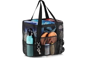 LEVOTIYER Beach Bag - Mesh Beach Bag Large 8 Pockets, Beach Tote Bag Beach Essentials for Vacation Must Haves