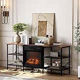 VINGLI 58‘’ Fireplace TV Stand, Entertainment Center with 18'' Electric Fireplace Heater, Fireplace Media Console Table with Open Metal Mesh Frame & Shelves, for Living Room, Bedroom, Rustic Brown