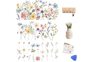 ZMRU 3 Sheets Vintage Rub On Transfers for Crafts, Rub On Transfers for Furniture Decals, Wood, Glass, Porcelain, Scrapbooking,Journals, 12 * 6inch(Wildflower)