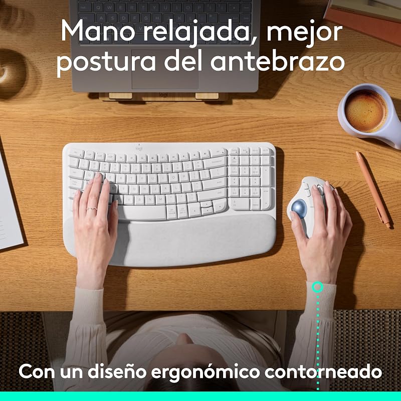Mouse trackball sem fio Logitech ERGO M575S, mouse sem fio ergonômico com Bluetooth e chave USB criptografada, controle de polegar confortável, rastreamento suave e preciso, para PC/Mac - Branco