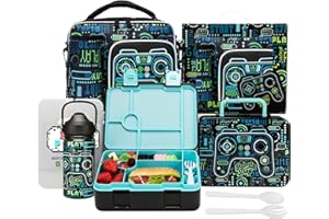 Oruiji Boys Bento Box for Kids Lunch Box Set for Boys with 6 Compartment,Stainless Steel Water Bottle,Lunch Bag,Ice Pack Set Back to School Supplies Birthday Gift for Kids 5-12