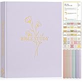 Lanpn Bible Study Journals for Women with Tabs & Highlighters, Church Notes Taking Daily Devotional Journaling, Linen Bible Prayer Guide Notebook Christian Religious Faith Based Gifts, Purple
