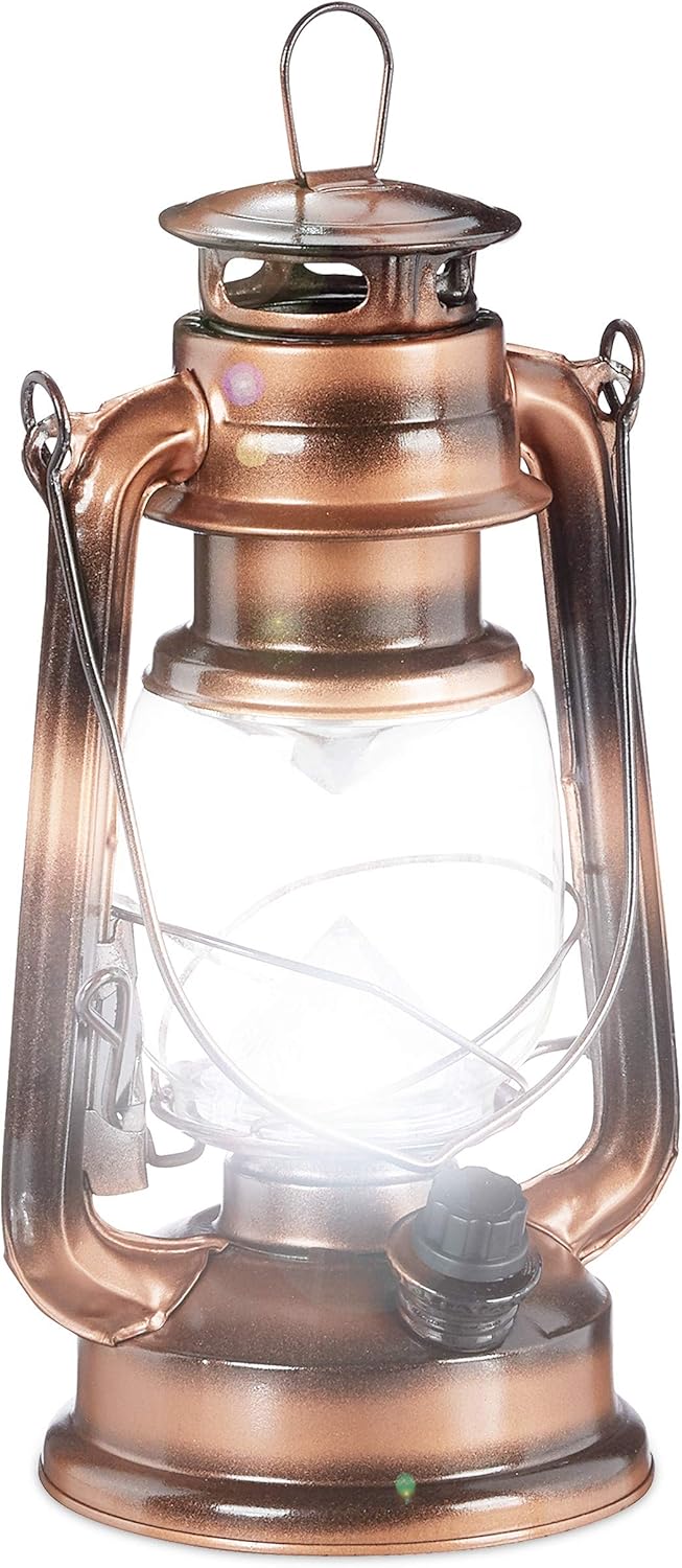 Relaxdays, Kupfer Sturmlaterne LED, Retro Sturmlampe als Fensterdeko oder elektrische Gartenlaterne, batteriebetrieben