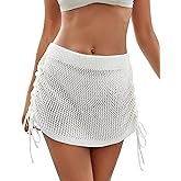 Eddoyee Women Swim Skirts Crochet Cover Up Skirt 2025 Drawstring Side Crochet Beach Swimwear