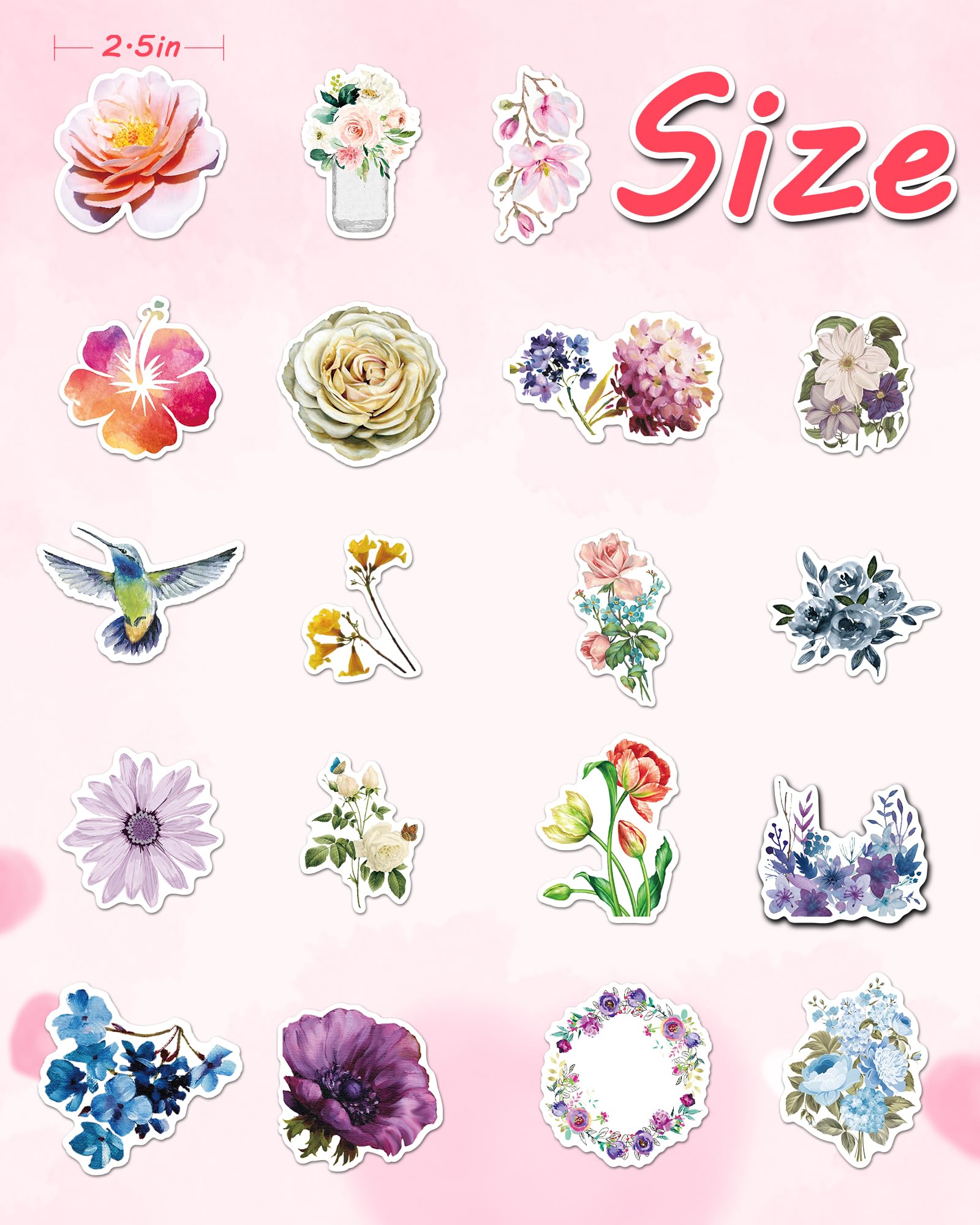 AOWDIAO 150 Pcs Flower Stickers Waterproof Floral Vinyl Stickers Decals for Water Bottles Laptop Scrapbooking Journaling