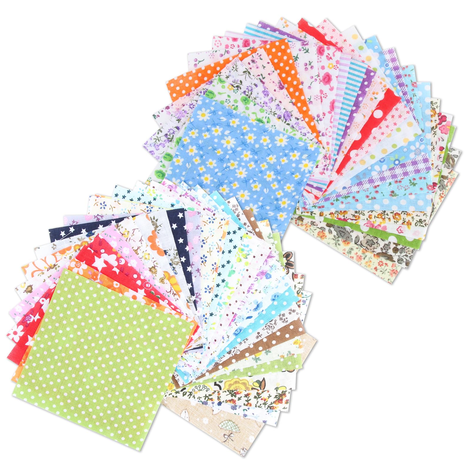IBEIKE Patchwork Fabric Bundles for Sewing - 50PCS Squares Fat Quarters Fabric Bundles, Mixed Floral Pattern Precut Material Quilting Fabric Scraps for Beginners Sewing DIY Craft 10 X 10 CM