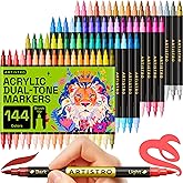 ARTISTRO Paint Markers - Acrylic Pens for Rock, Glass, Fabric, DIY - Art Supplies - 72 Dual Brush Tip Markers