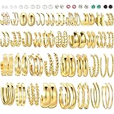46 Pairs Gold Hoop Earrings Set for Women, Fashion Hypoallergenic Chunky Twisted Pearl Stud Earrings Multipack, Small Big Hoops Earring Packs Trendy for Christmas Birthday Party Jewelry Gift