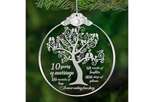 AVQOHE Ornament Gift for 10th Wedding Anniversary, 10th Anniversary Wedding Ornament, 10 Years As Mr. & Mrs. Christmas Glass Ornament Gift for Husband Wife Married Parents Grandparents Friends