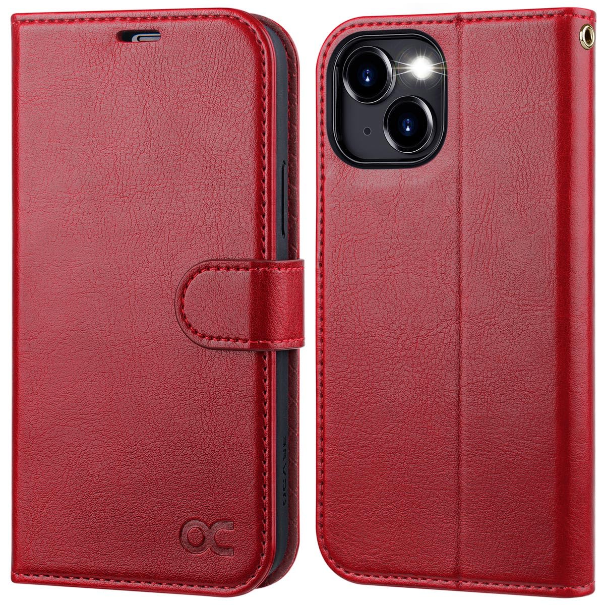 OCASE for iPhone 15 Case, Premium PU Leather Wallet Case Flip Phone Cover with[RFID Blocking][Card Holder][Shockproof TPU][Stand Function] for the iPhone15 6.1 Inch 2023 5G,Red