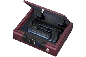 Gun Safe,Biometric Gun Safe for Pistols 3-Ways unlock Safe Fingerprint Digital PIN Key Unlock with Voice, Gun lock box for Cloakroom living room Bedroom Nightstand and Car BILLCONCH - Burgundy Red