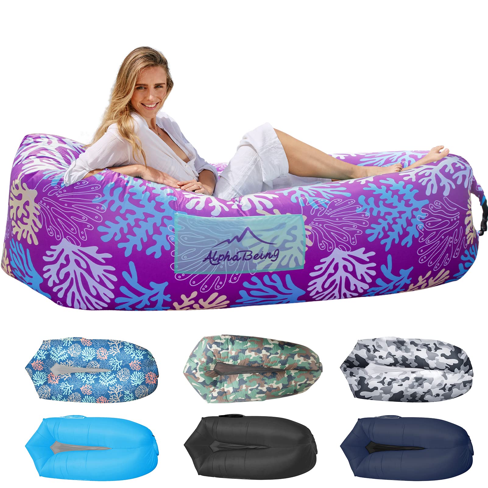 Photo 1 of (used) AlphaBeing Inflatable Lounger Air Sofa, Portable Inflatable Couch Mesh Hollow Air Hammock Anti Leakage Air Chair