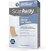 ScarAway Advanced Skincare Silicone Scar Sheets, Silicone Scar Sheets for Body Scar, Surgical Scar, Burn Scar, Acne Scar and Keloid Scar Treatment, 12 Reusable Sheets
