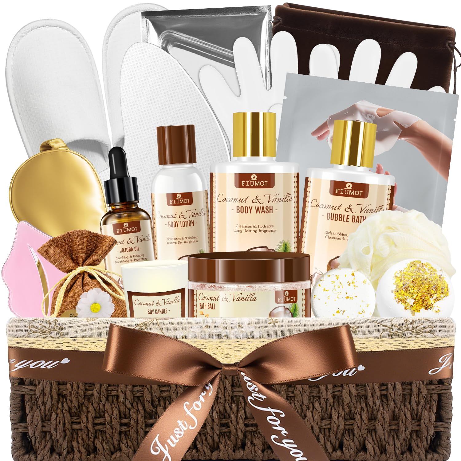 Photo 1 of FIUMOT Bath and Body Gift Basket Set for Women - Coconut Vanilla Spa Gift Basket - Premium 21?Piece Luxury Bath & Body Gift Set for Self Care - Gift ready for Mothers Day, Christmas, Birthday Gifts