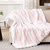 VFROO Faux Rabbit Fur Throw Blanket – 850GSM Thick & Warm, Ultra Soft Plush Blanket for Couch, Bed, Sofa, Ideal Gift for Women, 60" × 80", Light Pink