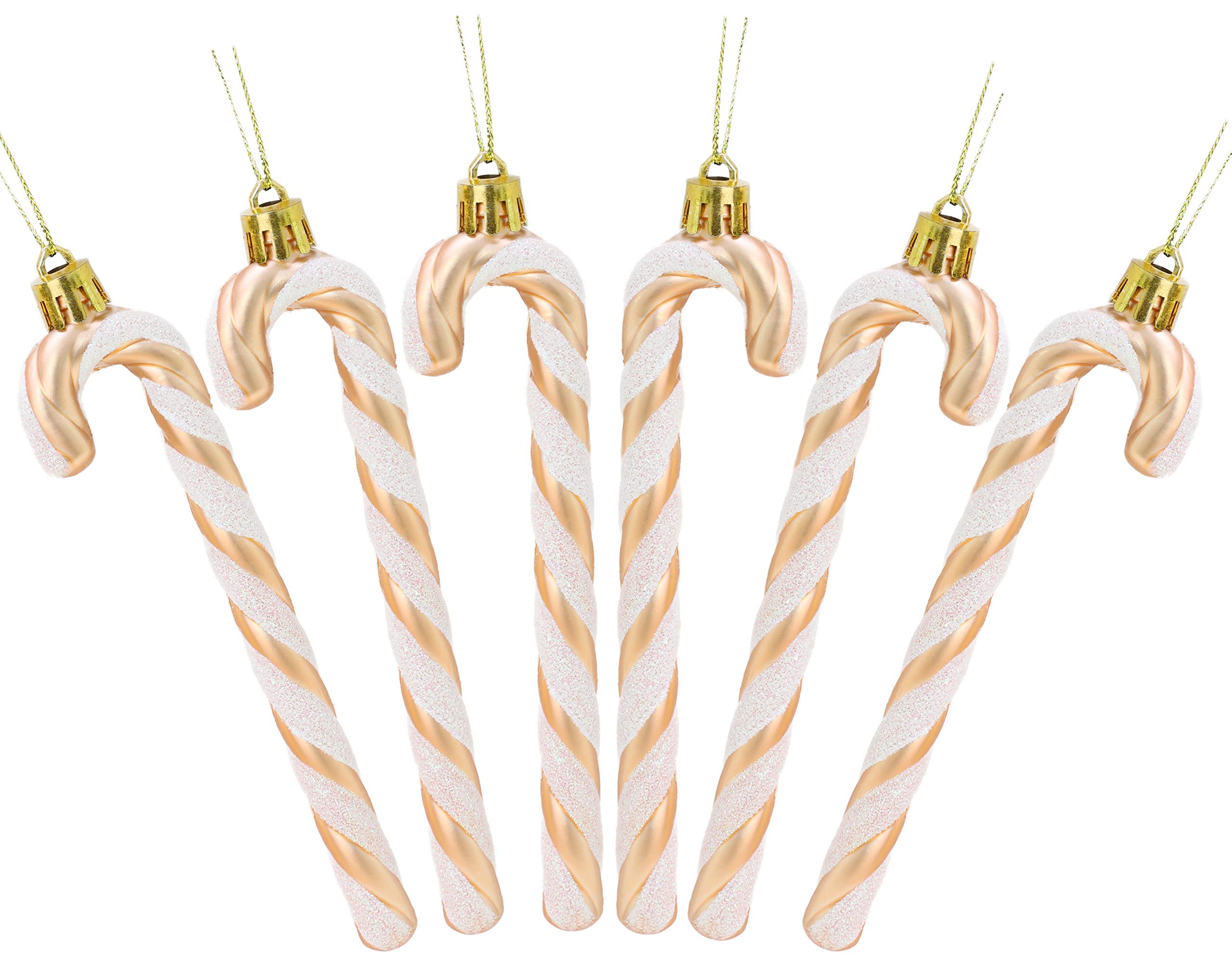 Christmas Concepts® Pack Of 6-130mm (5.2") Glitter Candy Cane Christmas Tree Decorations (Rosegold & White)