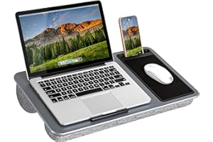 LapGear Home Office Lap Desk with Device Ledge, Mouse Pad, and Phone Holder - Silver Carbon - Fits Up to 15.6 Inch Laptops - 