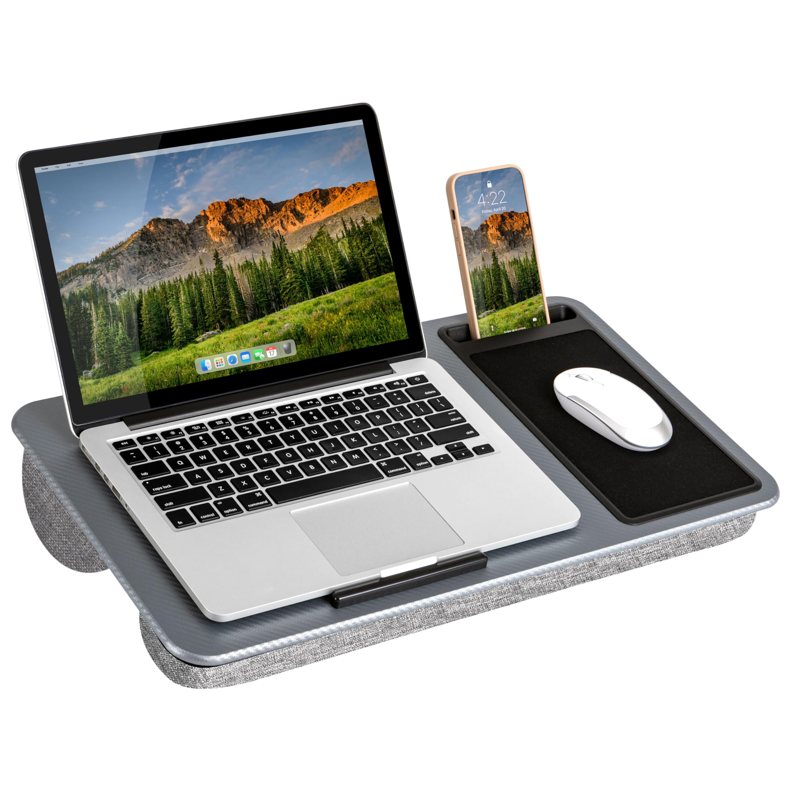 Photo 1 of LAPGEAR Home Office Lap Desk with Device Ledge, Mouse Pad, and Phone Holder - Silver Carbon - Fits up to 15.6 Inch Laptops - Style No. 91585