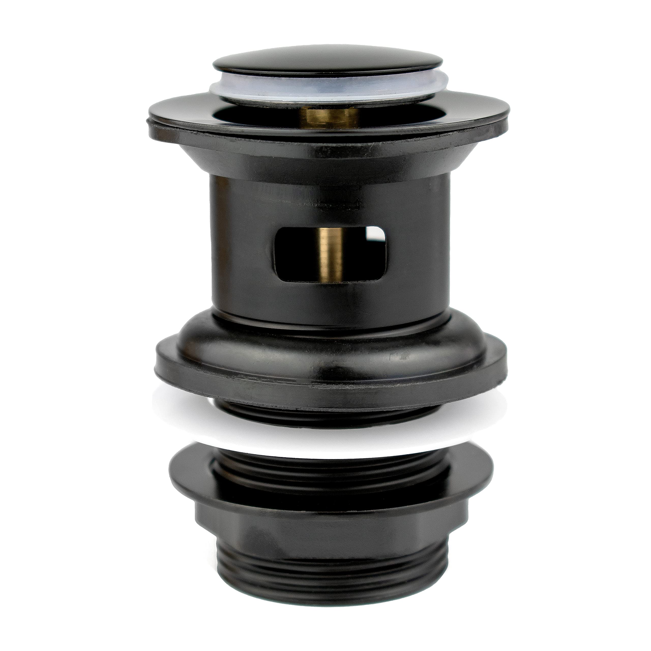 Xcel Home Black Slotted Click Clack Basin Waste - Durable Brass Bathroom Sink Trap Pop-Up Plug with Brass Tightening Nut - Standard G 1¼ BSP Connection