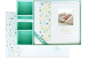 YULKA CRAFTS Keepsake Baby Memory Book With Box - Timeless Leather-Bound Milestone Book | Photo Memory Box to Record Baby Shower to Age 5 - Beautiful Gift for Girls and Boys