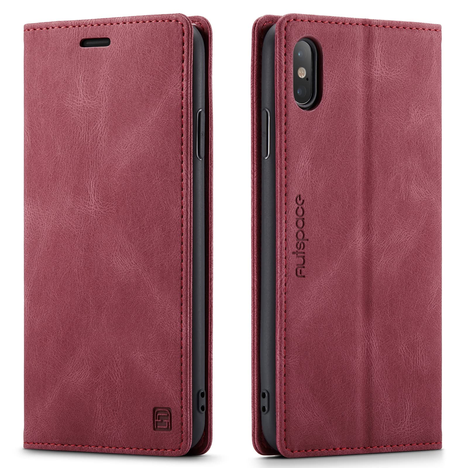 LOLFZ Wallet Case for iPhone XS Max, Magnetic Flip Leather Case with RFID Block Card Slots Kickstand Shockproof Protective Cover Compatible with iPhone XS Max - Red