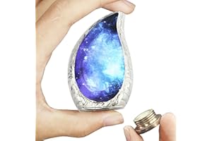 M MEILINXU Small Urns for Human Ashes Keepsake, Mini Urn for Ashes Adult Male & Female, Teardrop Cremation Container, Tear Drop Decorative - Blue Cosmic Galaxy, Brass Engraving Urn - Small Keepsake