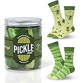 POPCRAZE Pickle Novelty Crew Socks – “Big Dill” Design, Green Striped Pattern, Fun Gift Socks for Adults, 2 Pairs in Mason Jar Packaging, Valentine Gift Idea for Men and Women