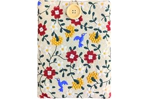 ZOSIANA DESIGNS Embroidered Floral E-Reader Sleeve - Compatible with Kindle Paperwhite/Basic (6''), Paperwhite (6.8'') & (7''), Kobo Clara - Linen and Cotton Padded E-Reader Cover (Spring Harmony)