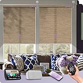 Graywind Motorized Natural Roller Shades Compatible with Alexa Google Hardwired WiFi Smart Light Filtering Blind Remote Contr