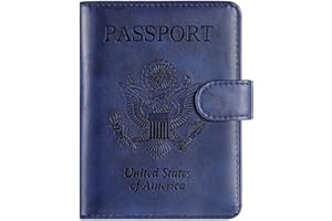 RSAquar Passport Holder for Women and Men, Premium PU Leather Travel Passport Wallet RFID Blocking Passport Cover Travel Documents Organizer with Pen Holder, Blue