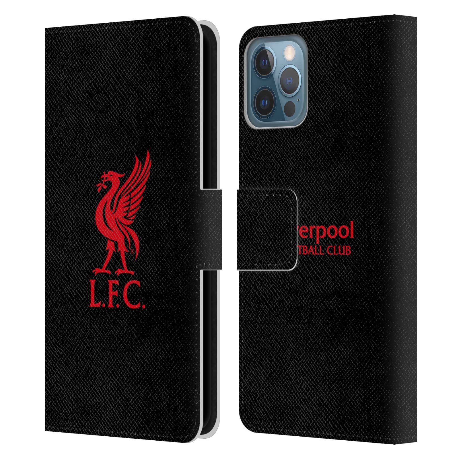 Head Case Designs Officially Licensed Liverpool Football Club Red Logo On Black Liver Bird Leather Book Wallet Case Cover Compatible With Apple iPhone 12 / iPhone 12 Pro