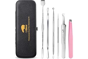 Litbear 6 Pcs Blackhead Remover Tools,Pimple Popper Tool Kit,Blackhead Pimple Comedones Extractor,Acne Tools Extractor kit, Scraper for Face Nose Deep Cleansing with Leather Case