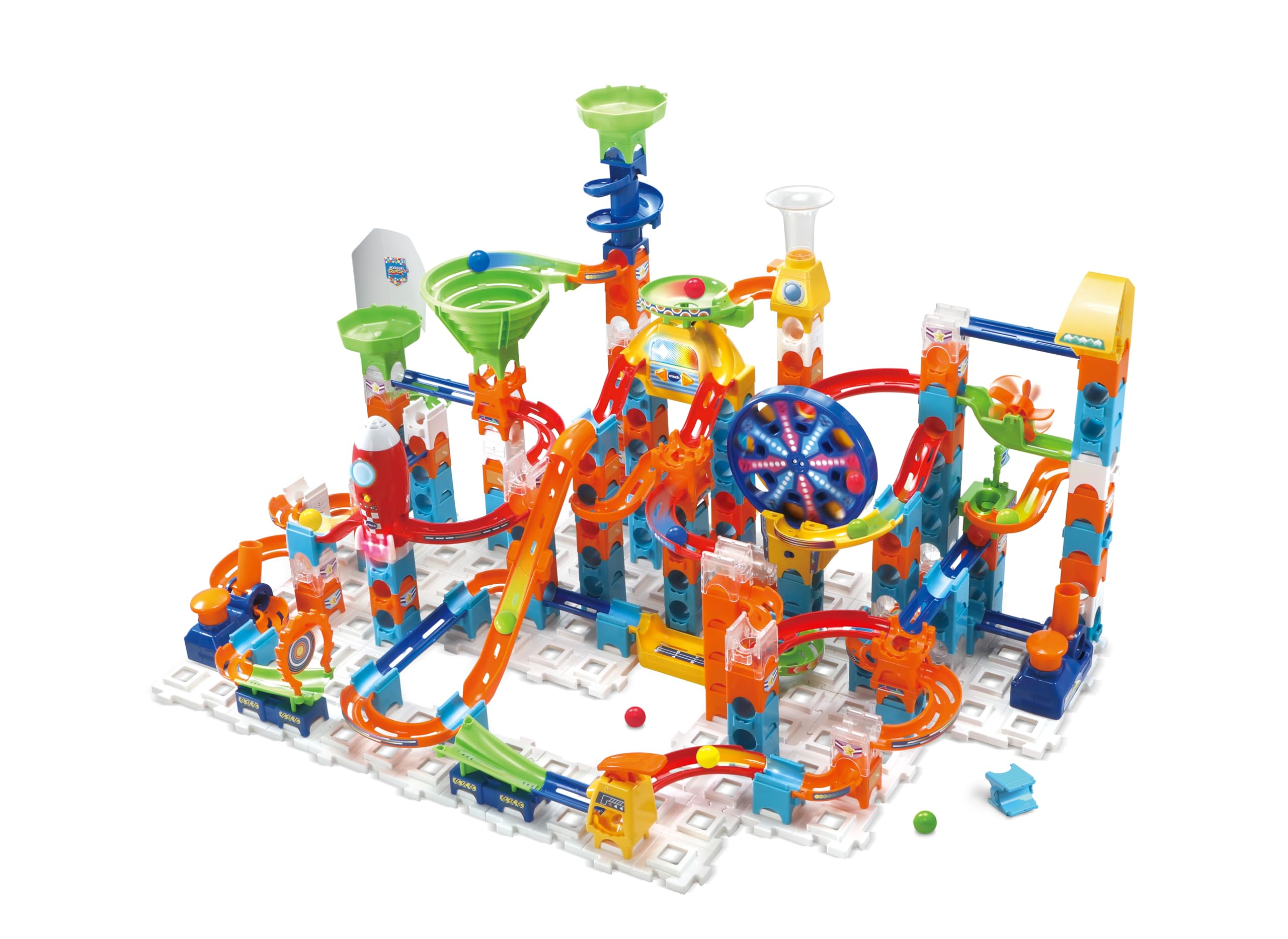 VTech Marble Rush Adventure Set, Construction Toys for Kids with 10 Marbles and 128 Building Pieces, Electronic Track Set for Boys & Girls, Colour-Coded Toy with Sound, 4 Years +, English Version