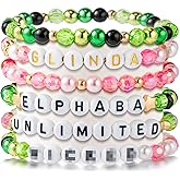 DJianrang 6Pcs Witch Friendship Bracelets, Pink Green Color with Letters Bead String Elasticity Bracelet, Women Girls Friend Jewelry Accessories Gift for Magic Movie Theme Fans Party Halloween Wedding