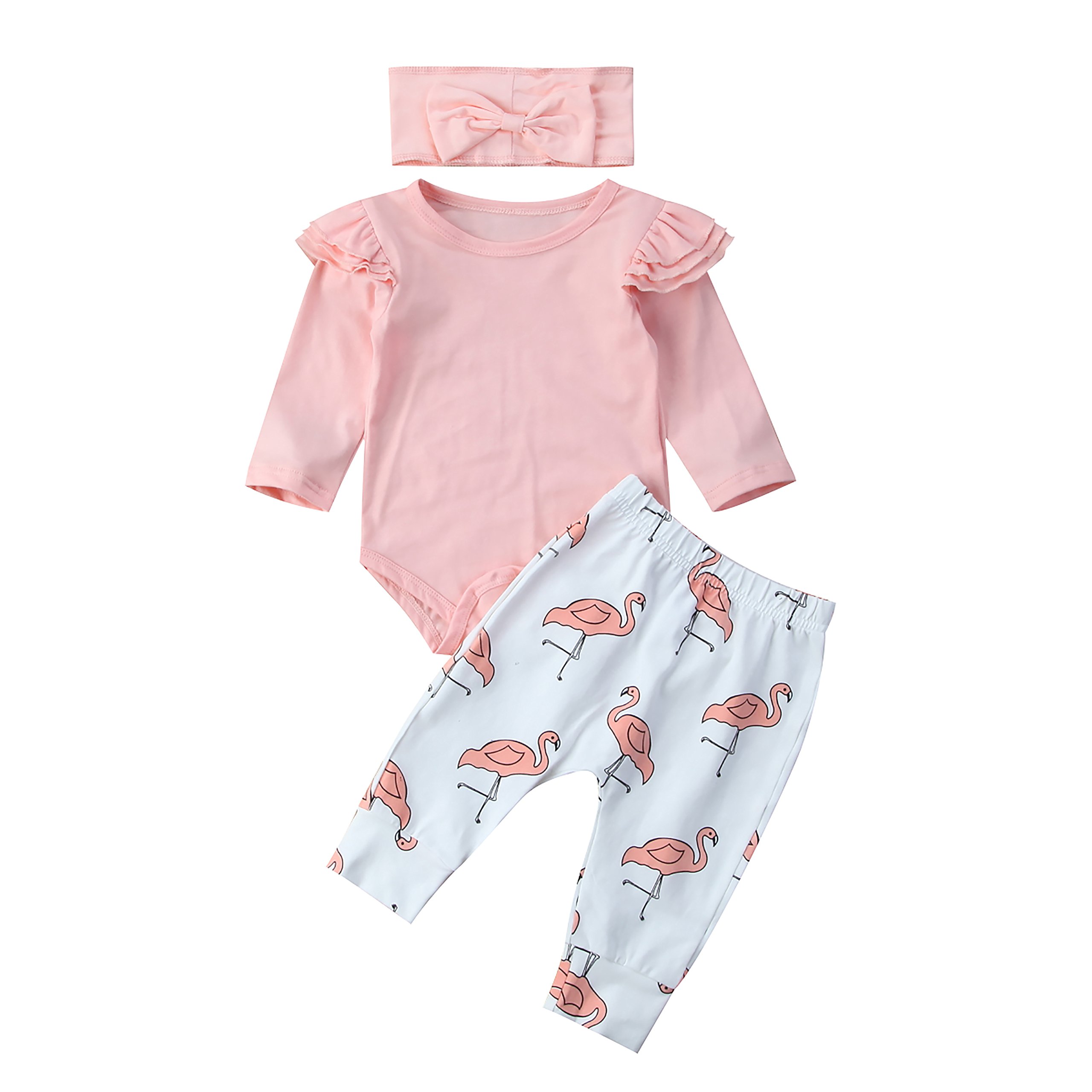 Carolilly 3-Piece Baby Girl Romper Set + Trousers/Skirt + Headband - Pink - 6-12 Months(90 cm)