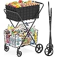 [2025𝐍𝐄𝐖] 2-Tier Extra Large Collapsible Grocery Cart On Wheels, 400lbs Shopping Cart For Groceries With 2 Removable Baskets, Waterproof Liner, Heavy Duty Foldable Shopping Utility Cart For Seniors