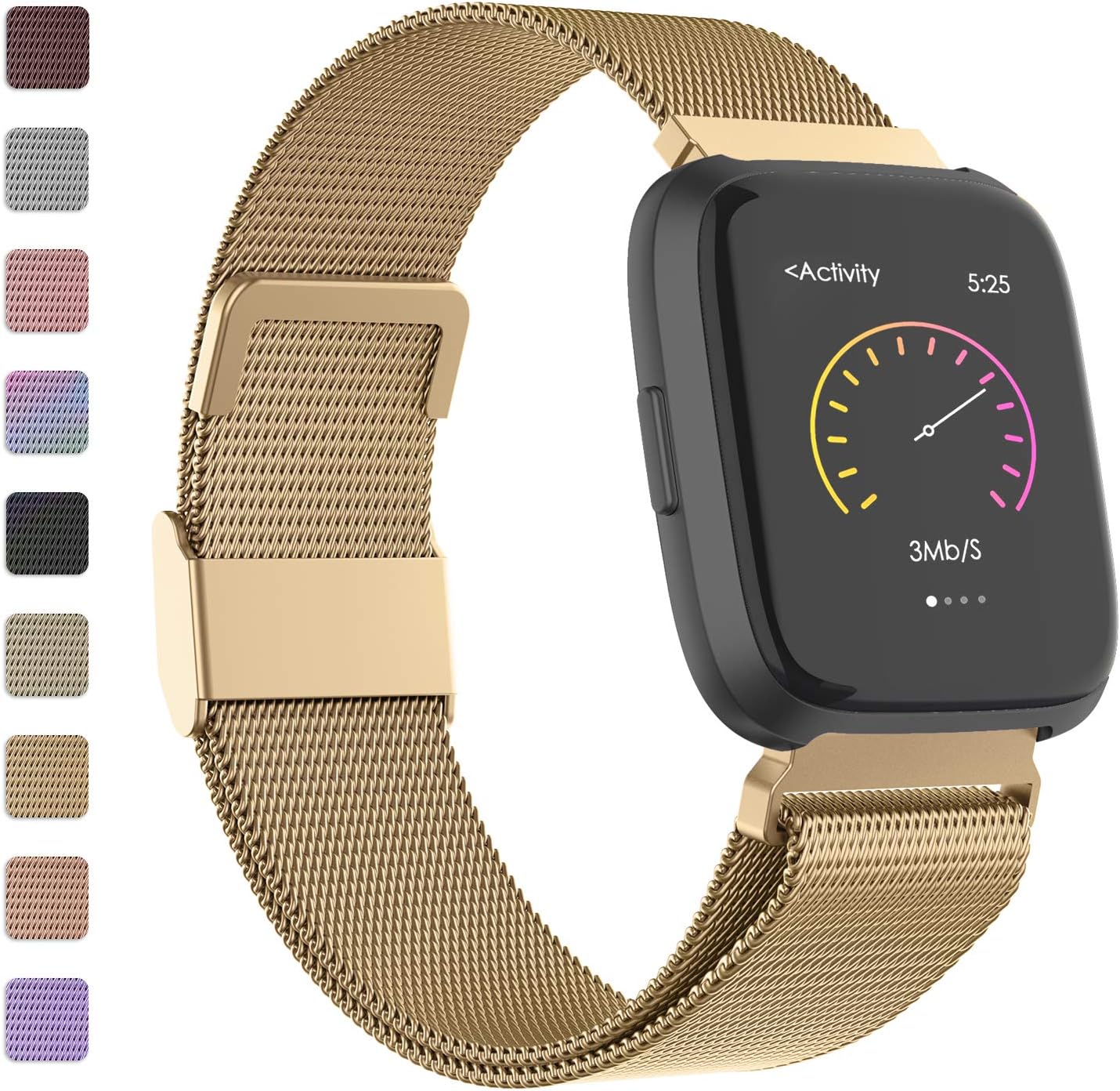 Recoppa for Fitbit Versa Strap,Stainless Steel Metal Mesh Bands with Unique Lock Compatible for Fitbit Versa/Versa 2/ Versa Lite/Versa SE, Small Large Women Men