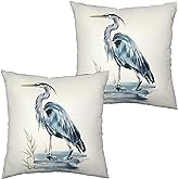 Kwlegh Watercolor Heron Pillow Covers Pelican Throw Pillow Covers 18x18 Set of 2 Summer Bird Pattern Double Sided Printing Pillow Case for Farmhouse Patio Living Room, Cotton Linen