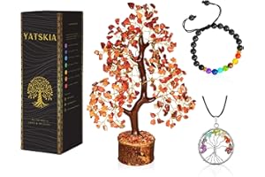 YATSKIA Carnelian Crystal Tree - Artificial Bonsai Tree - Feng Shui Tree - Crystal Tree of Life - Red Home Decor - Hippie Decor - Gemstone Money Tree - Earthy Room Decor - Good Luck Gift for Women